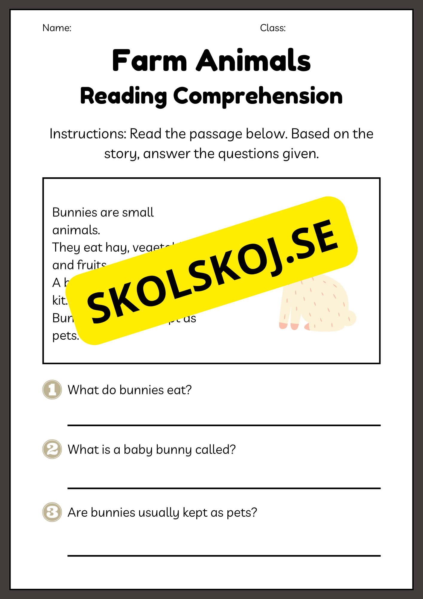Farm animals - Reading comprehension - Engelska enkel läsförståelse