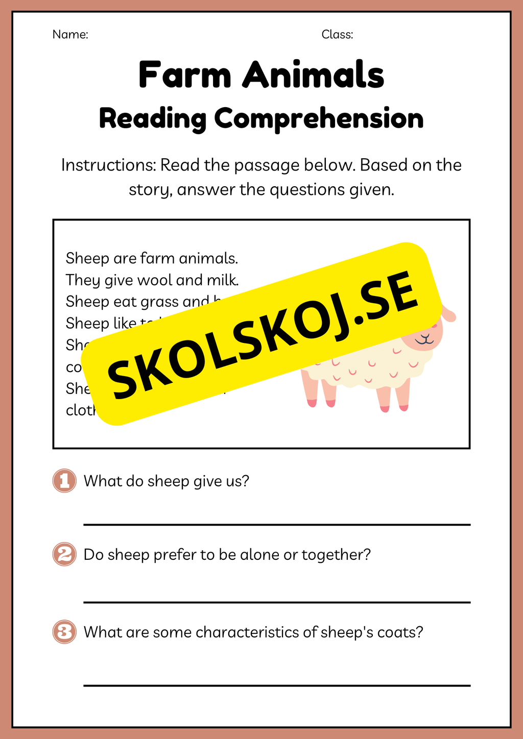 Farm animals - Reading comprehension - Engelska enkel läsförståelse