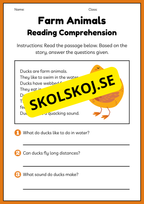 Farm animals - Reading comprehension - Engelska enkel läsförståelse