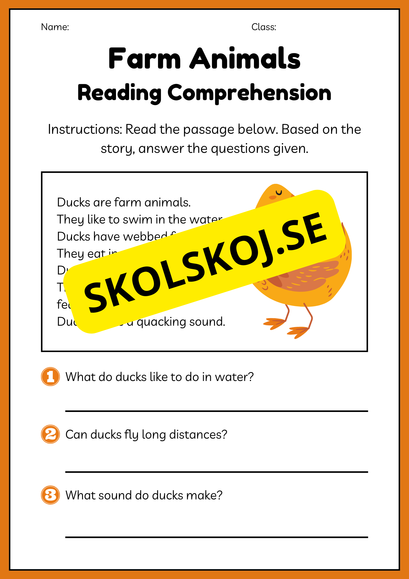 Farm animals - Reading comprehension - Engelska enkel läsförståelse