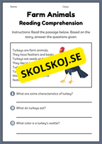 Farm animals - Reading comprehension - Engelska enkel läsförståelse