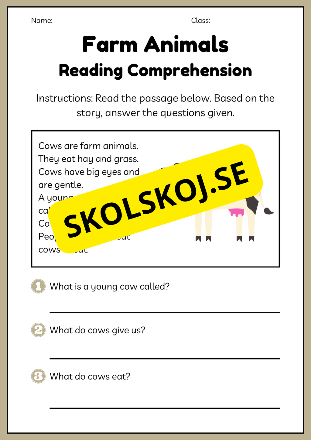 Farm animals - Reading comprehension - Engelska enkel läsförståelse