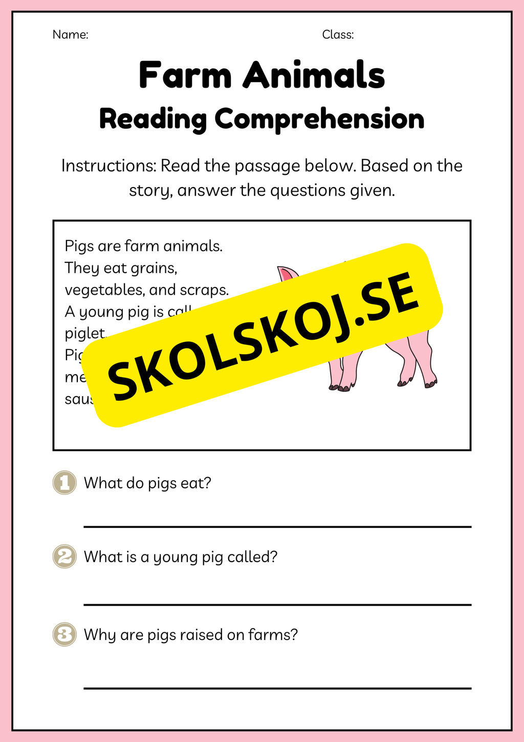 Farm animals - Reading comprehension - Engelska enkel läsförståelse