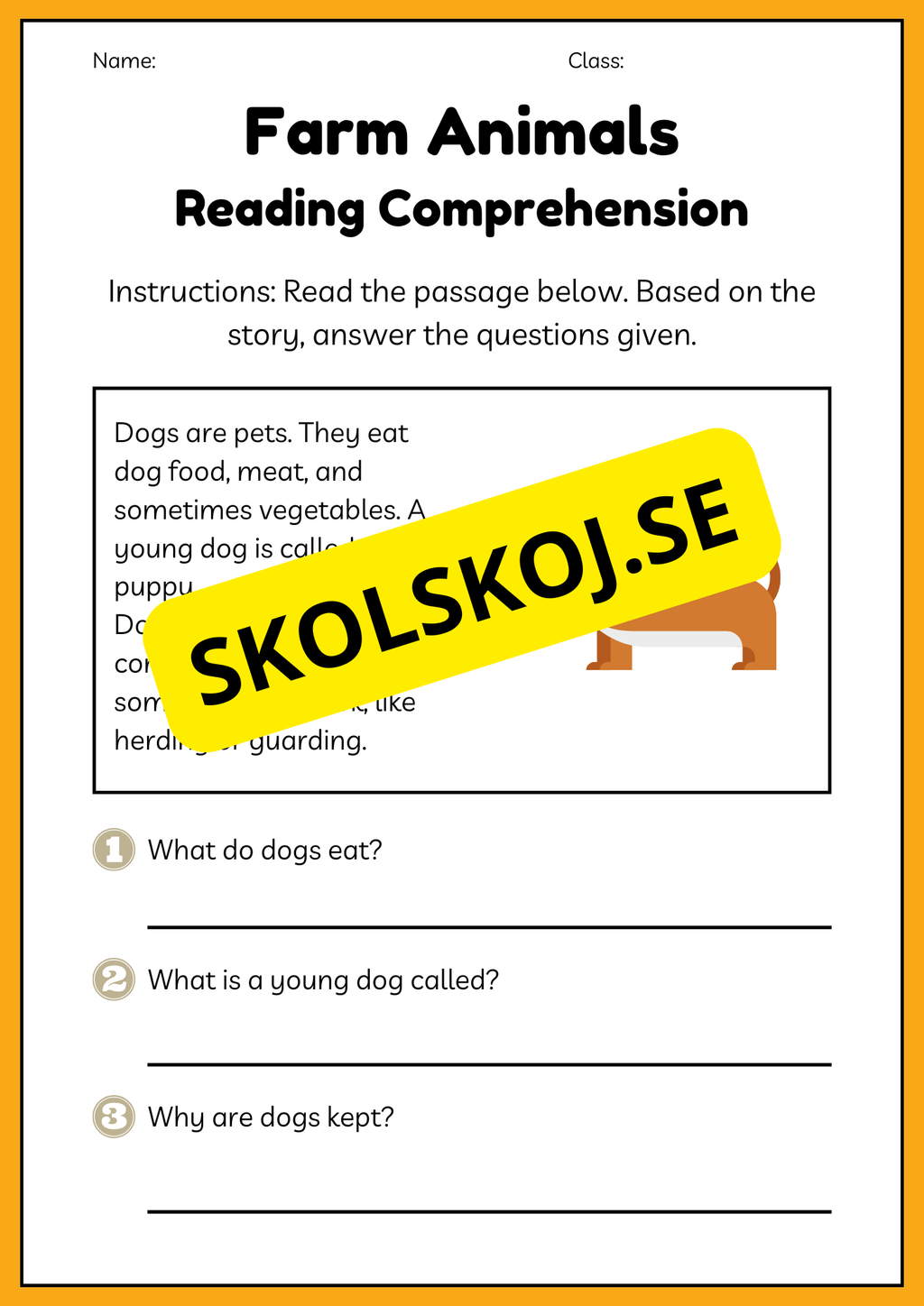 Farm animals - Reading comprehension - Engelska enkel läsförståelse
