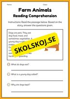Farm animals - Reading comprehension - Engelska enkel läsförståelse