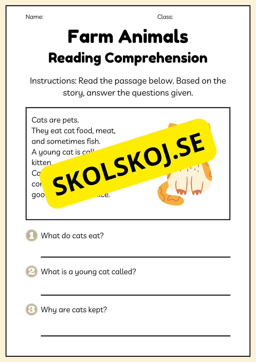 Farm animals - Reading comprehension - Engelska enkel läsförståelse