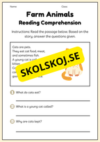 Farm animals - Reading comprehension - Engelska enkel läsförståelse