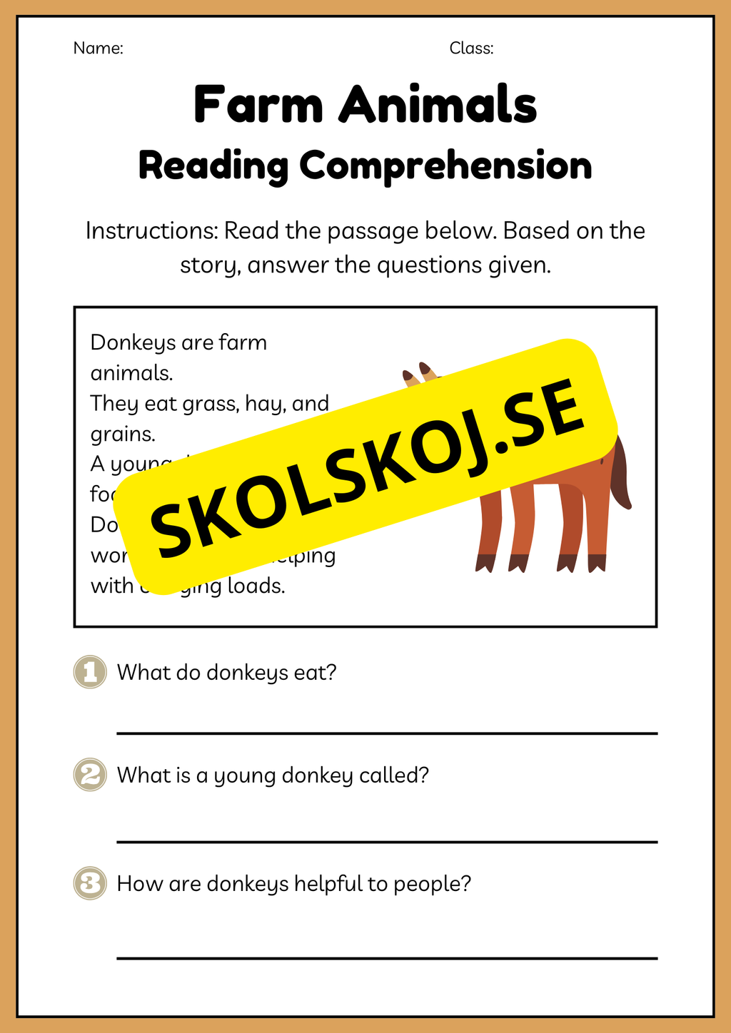 Farm animals - Reading comprehension - Engelska enkel läsförståelse