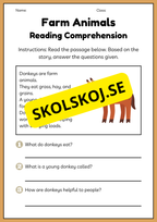 Farm animals - Reading comprehension - Engelska enkel läsförståelse