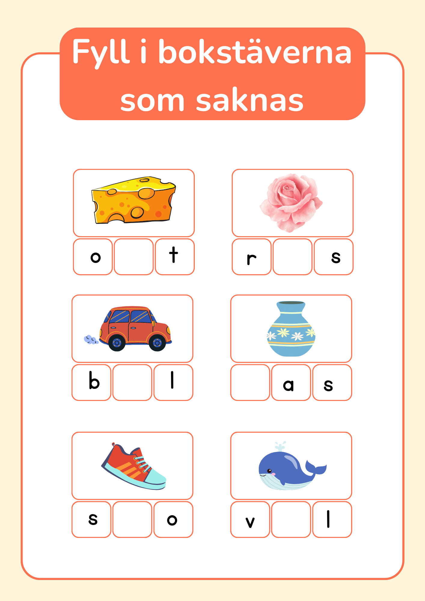 Fyll i bokstäverna som saknas - Häfte