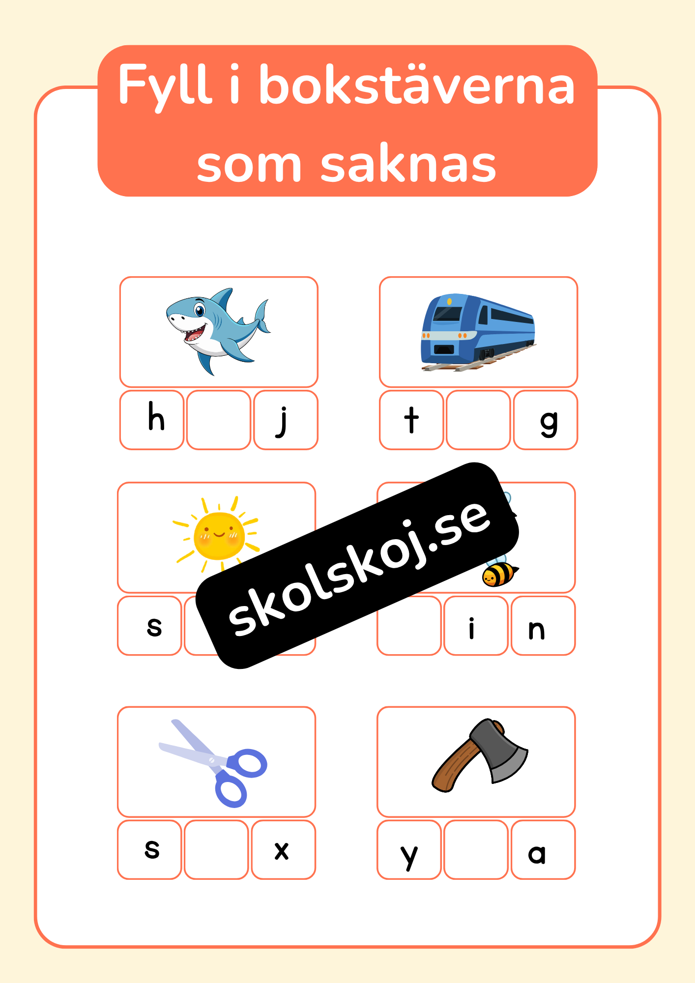 Fyll i bokstäverna som saknas - Häfte