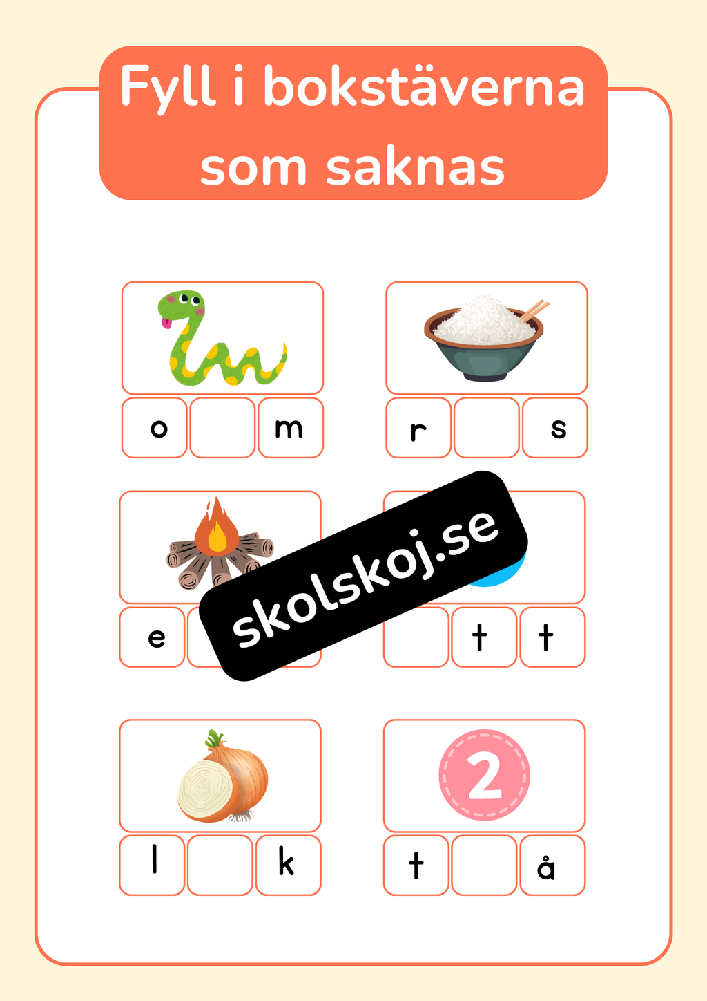 Fyll i bokstäverna som saknas - Häfte