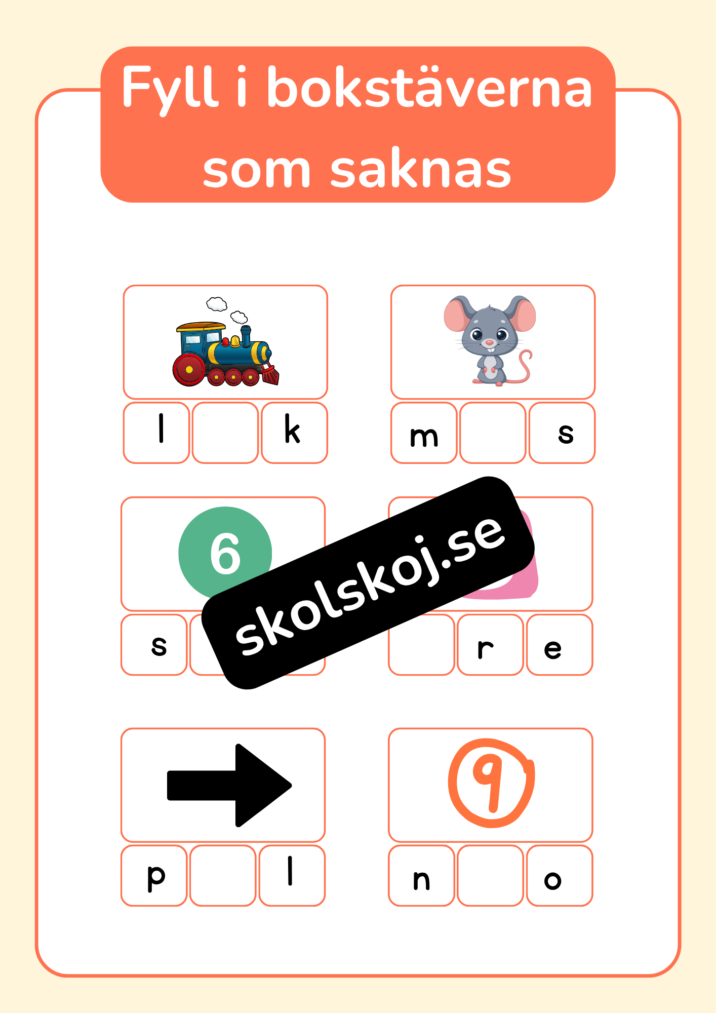 Fyll i bokstäverna som saknas - Häfte