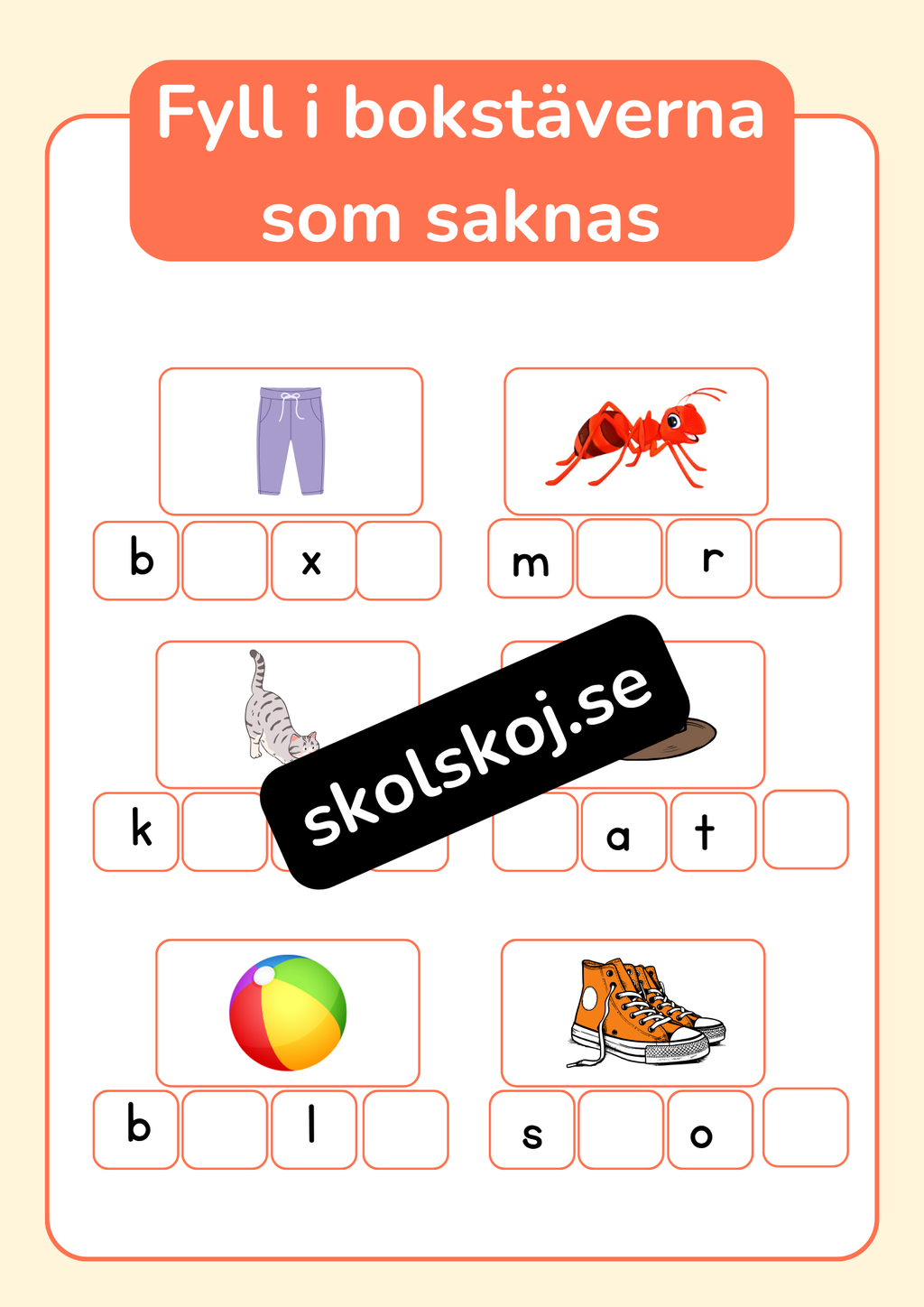 Fyll i bokstäverna som saknas - Häfte