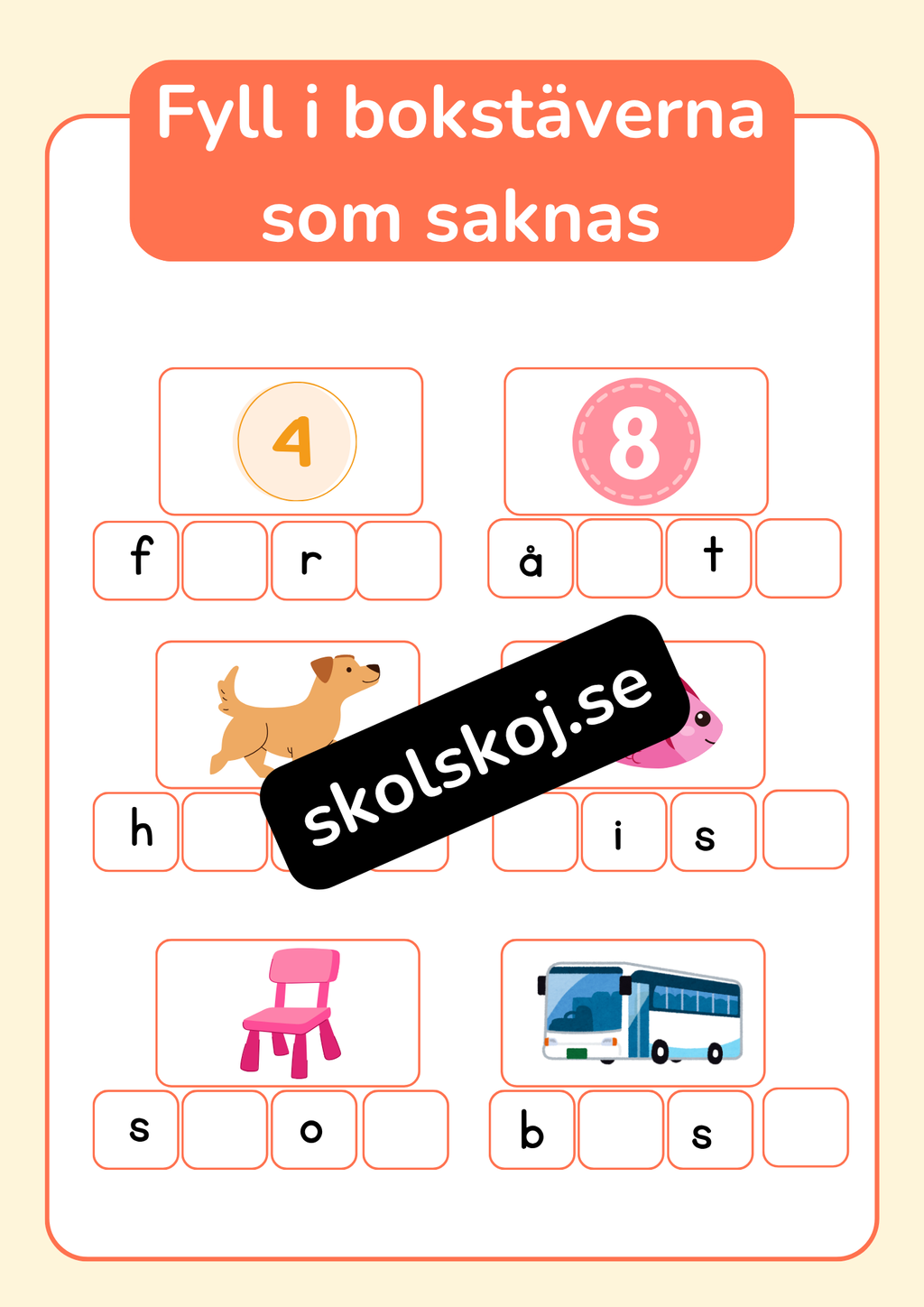 Fyll i bokstäverna som saknas - Häfte