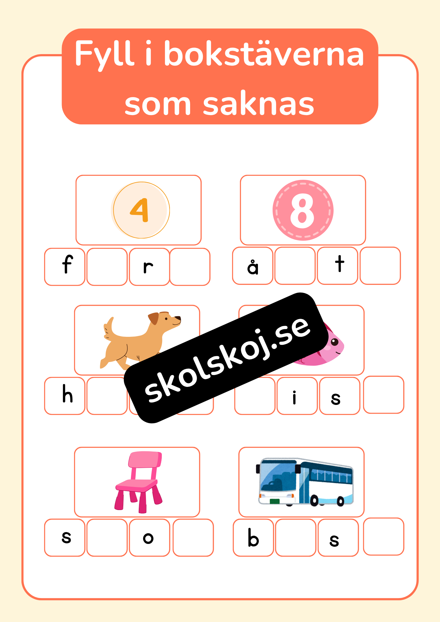 Fyll i bokstäverna som saknas - Häfte
