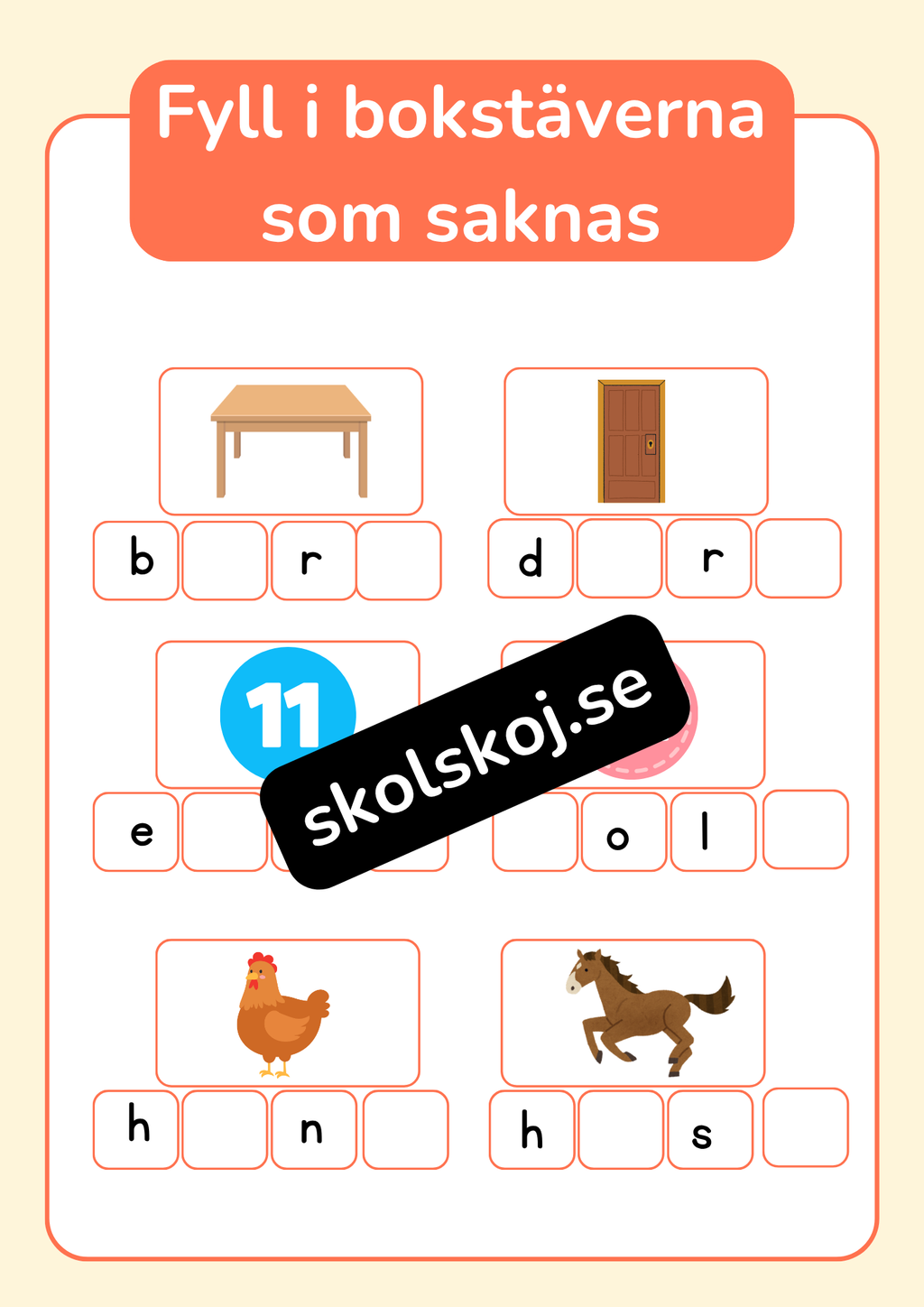 Fyll i bokstäverna som saknas - Häfte