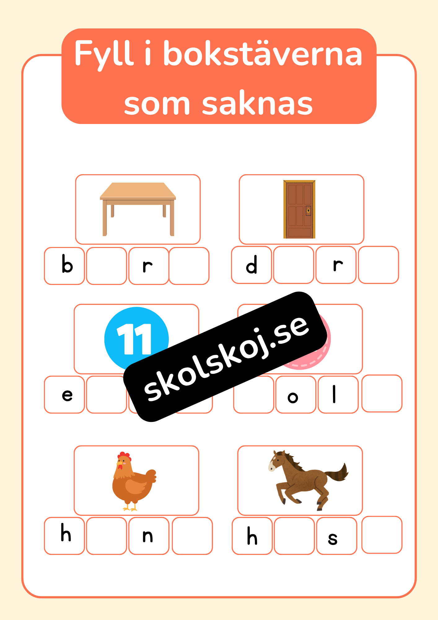Fyll i bokstäverna som saknas - Häfte