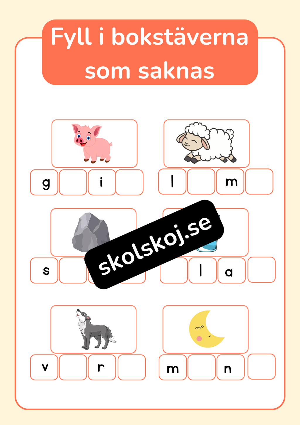 Fyll i bokstäverna som saknas - Häfte