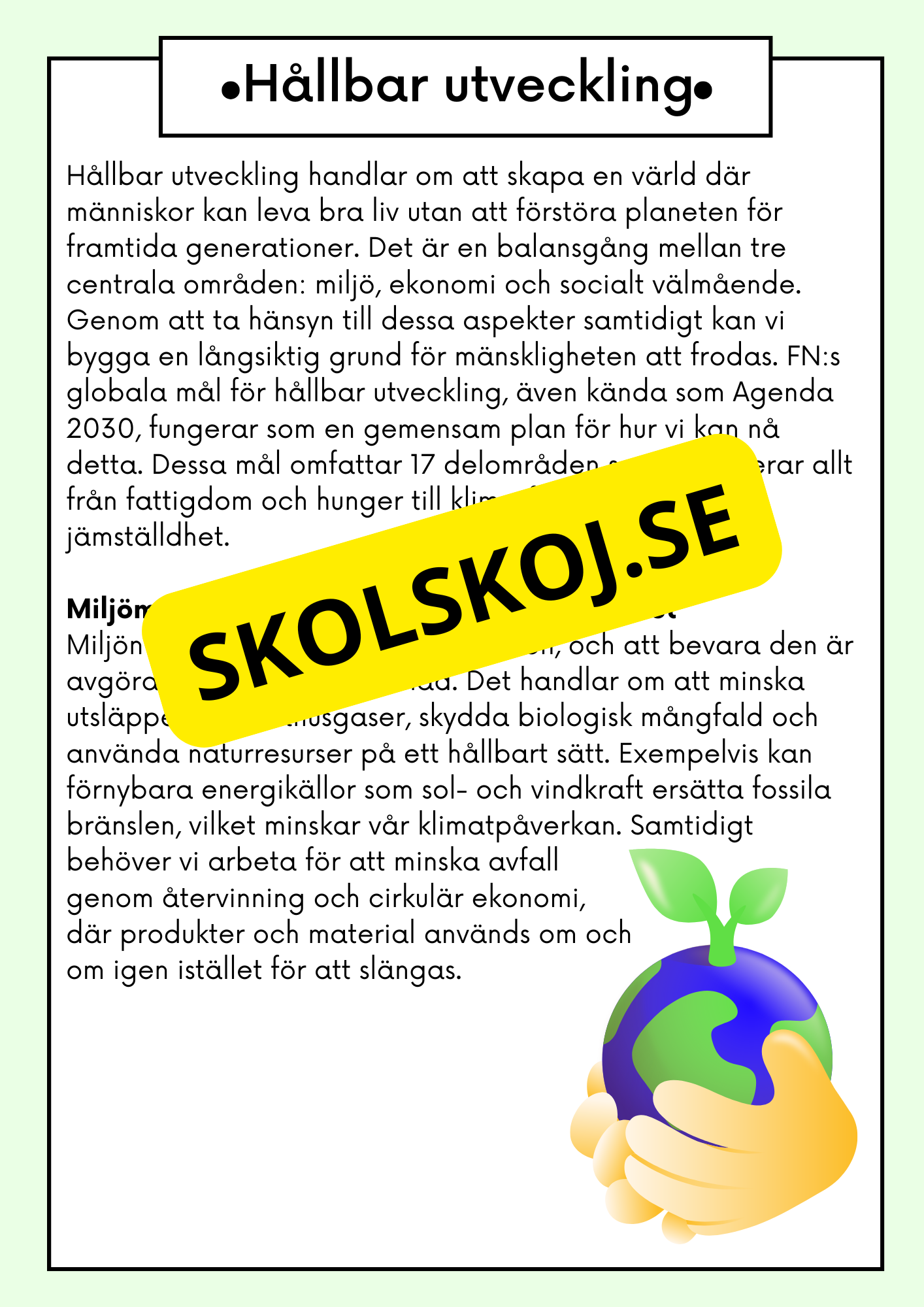 Hållbar utveckling - Årskurs 4 - 6 - Läsförståelse (42 sidor)