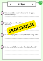 Hållbar utveckling - Årskurs 4 - 6 - Läsförståelse (42 sidor)
