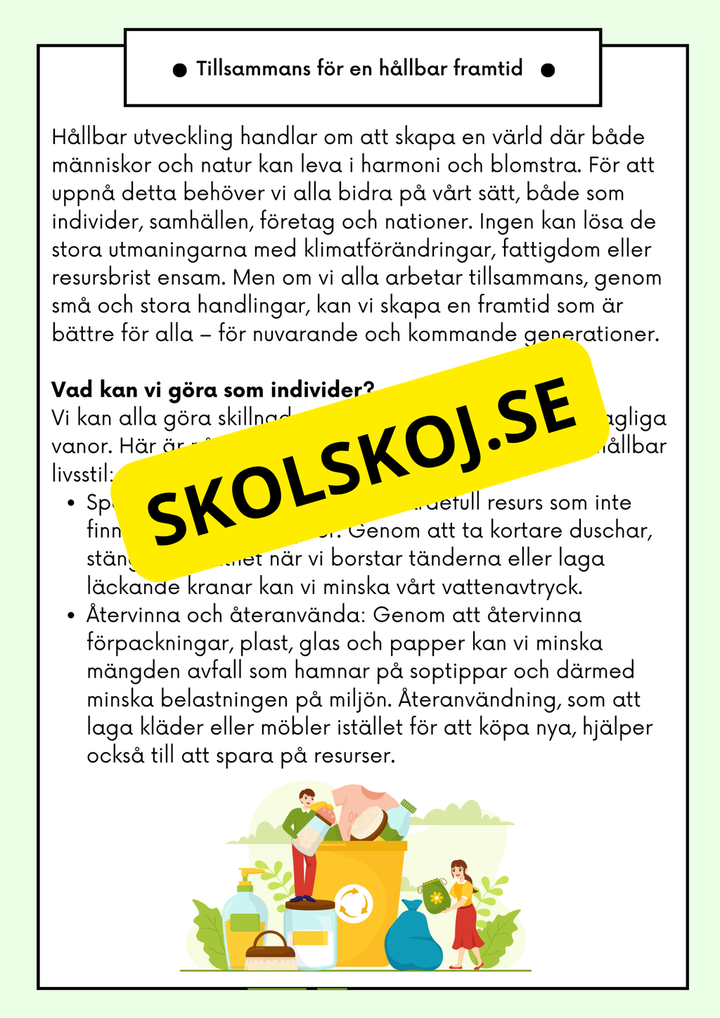Hållbar utveckling - Årskurs 4 - 6 - Läsförståelse (42 sidor)