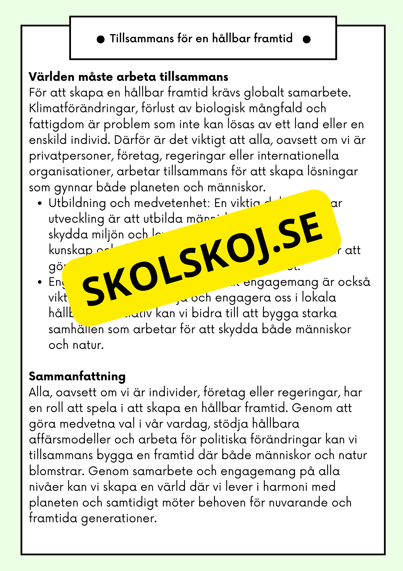 Hållbar utveckling - Årskurs 4 - 6 - Läsförståelse (42 sidor)