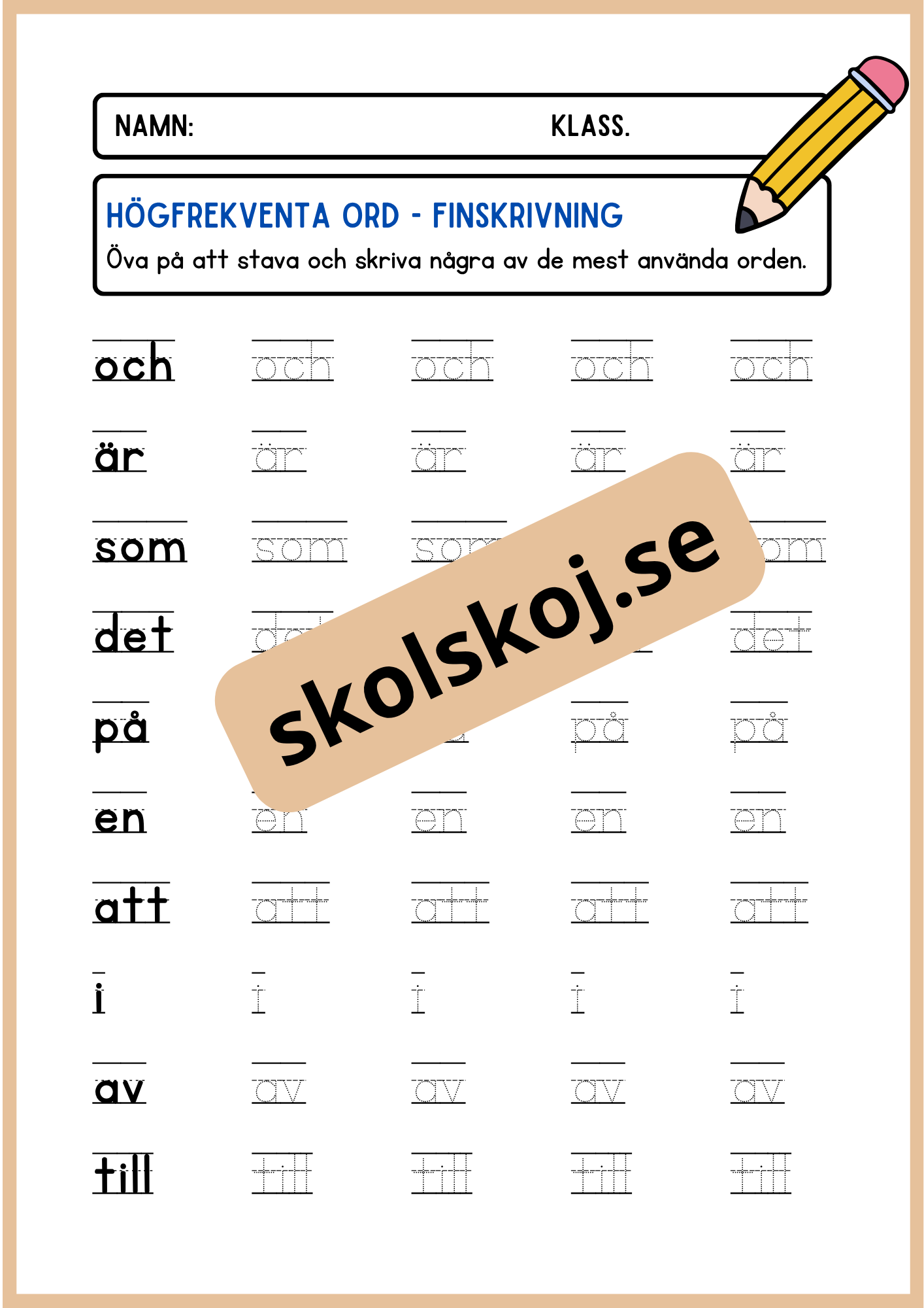 Högfrekventa ord - Finskrivning