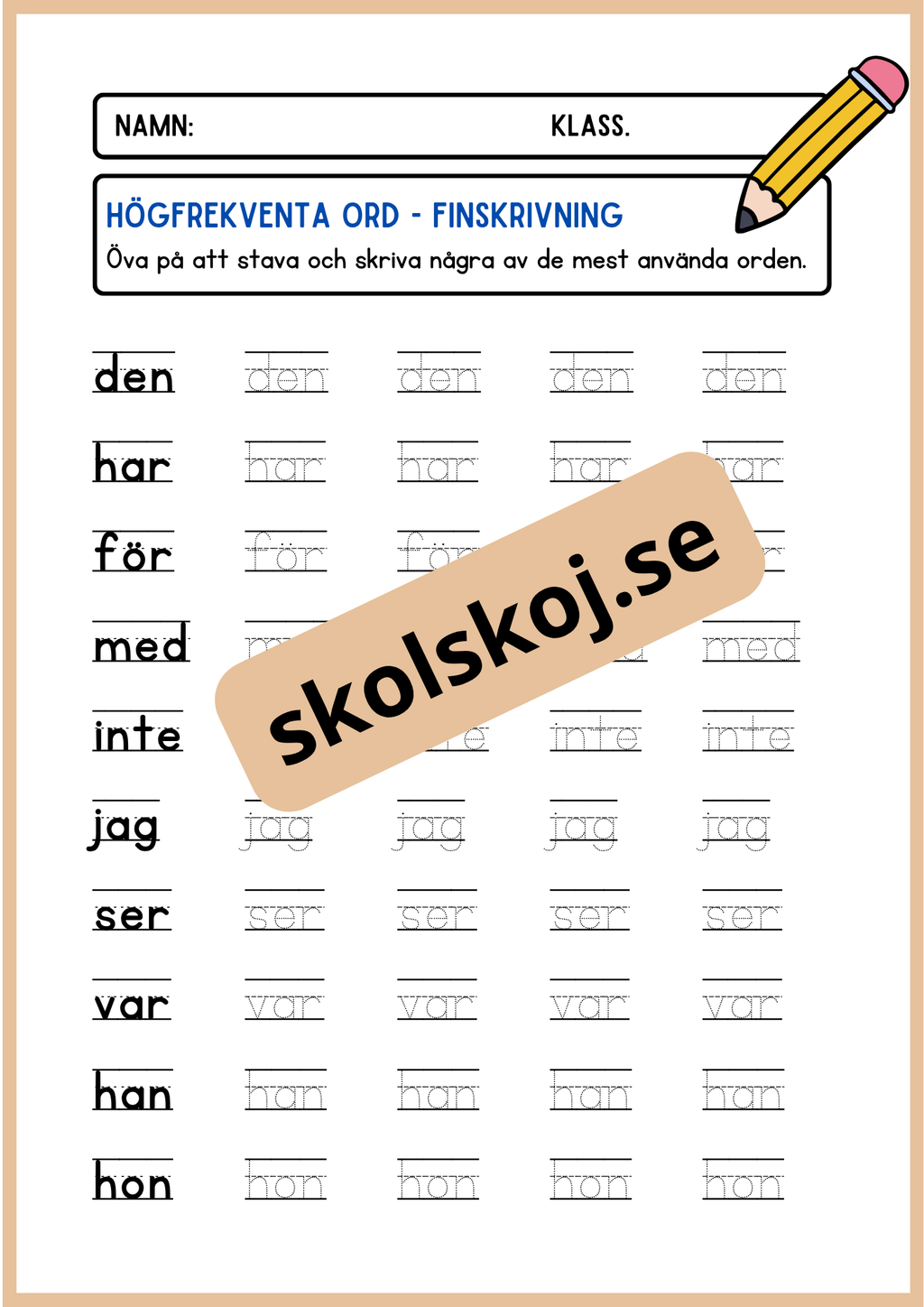 Högfrekventa ord - Finskrivning
