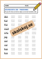 Högfrekventa ord - Finskrivning