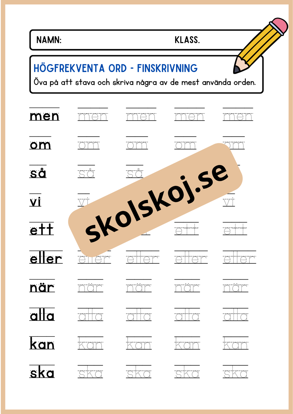 Högfrekventa ord - Finskrivning