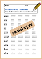 Högfrekventa ord - Finskrivning