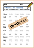 Högfrekventa ord - Finskrivning