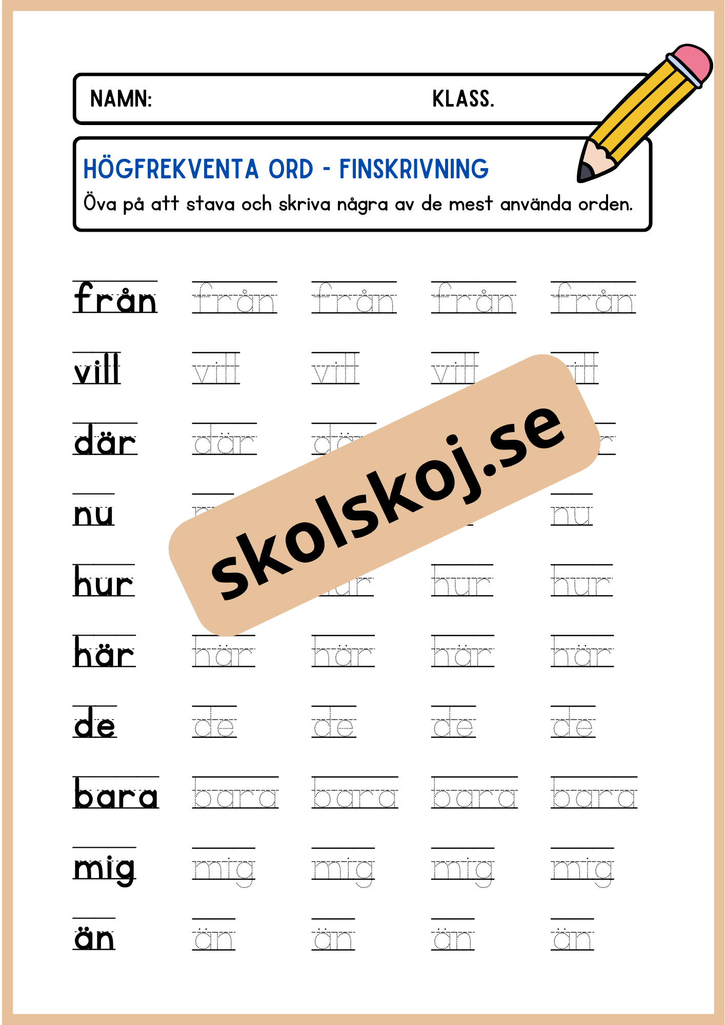 Högfrekventa ord - Finskrivning