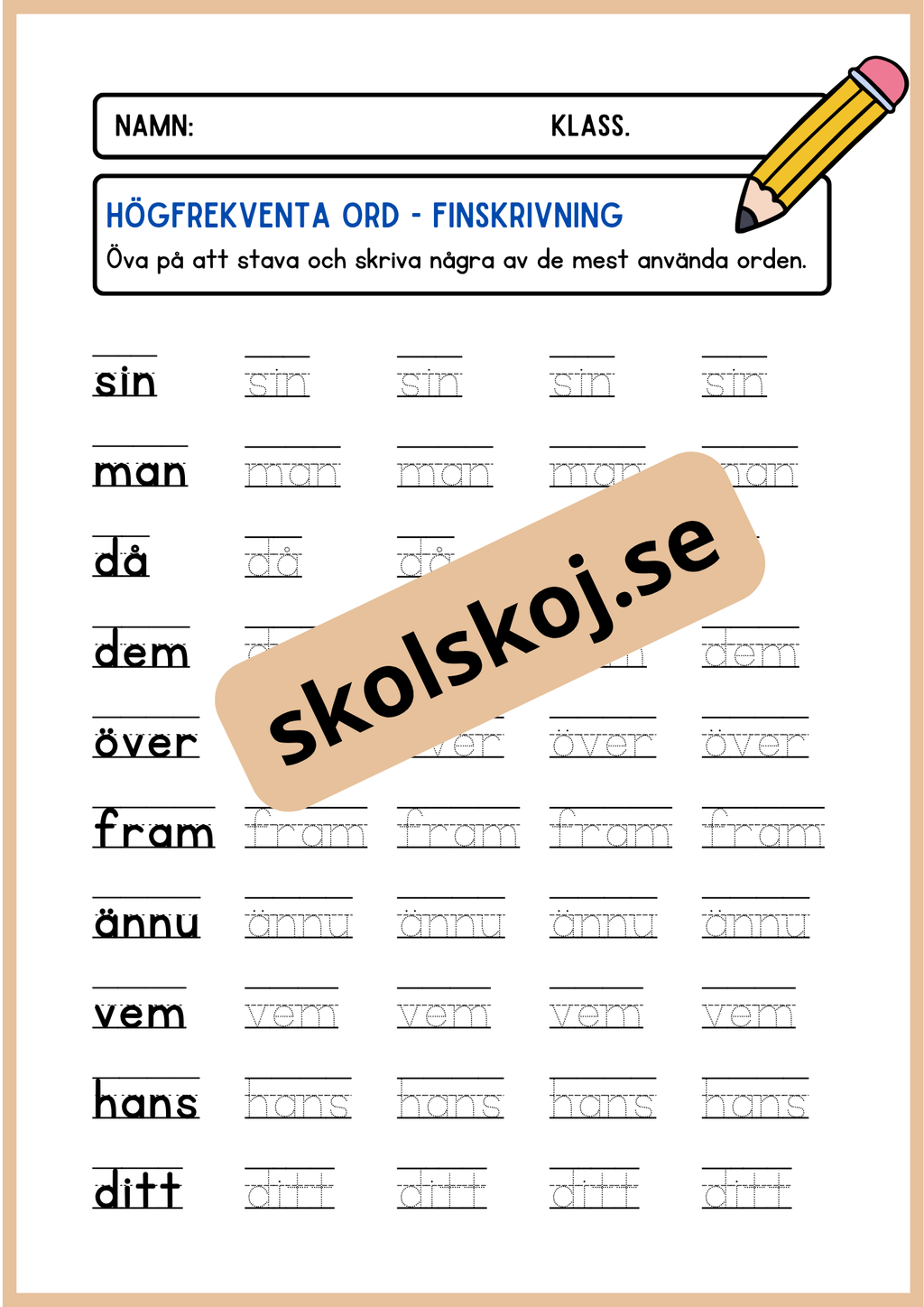 Högfrekventa ord - Finskrivning