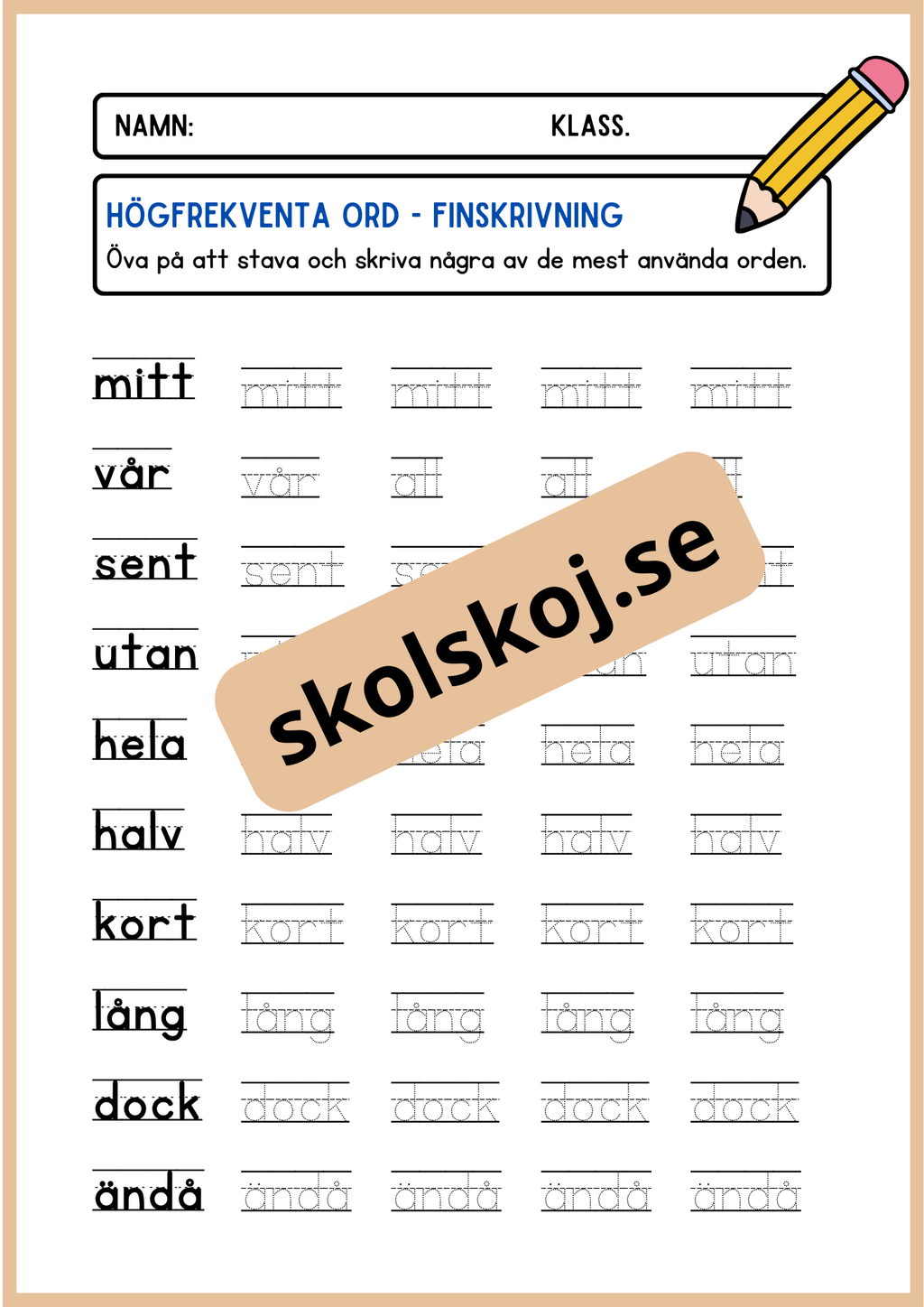 Högfrekventa ord - Finskrivning