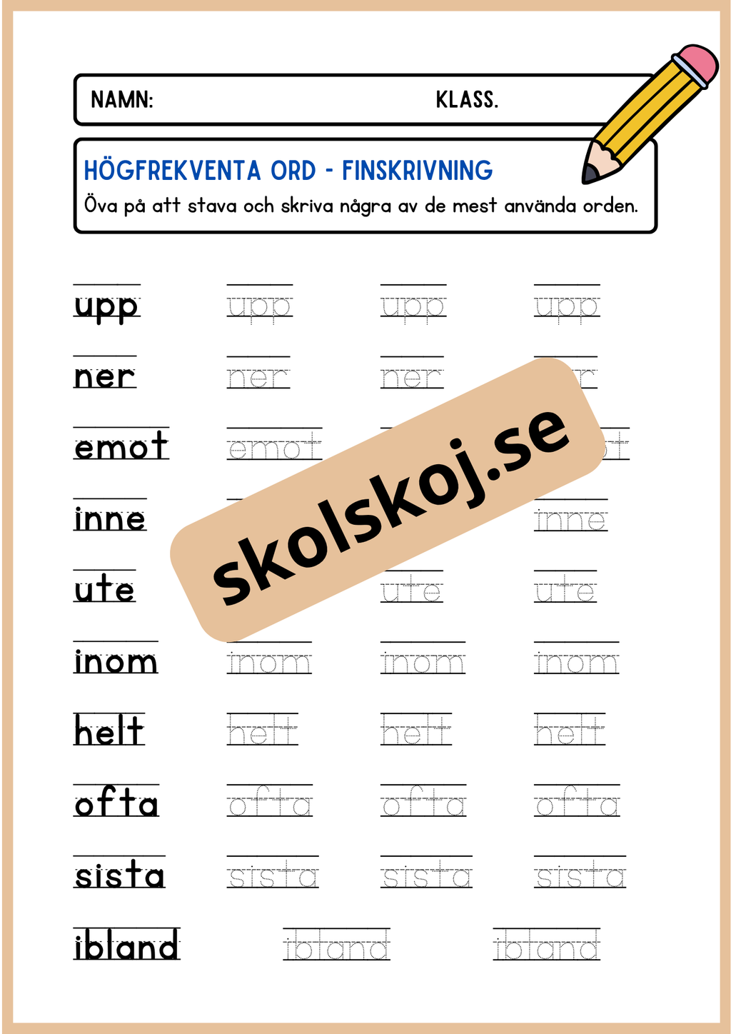 Högfrekventa ord - Finskrivning