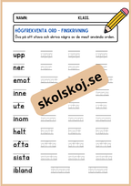 Högfrekventa ord - Finskrivning