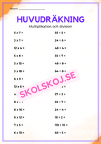 Huvudräkning addition, subtraktion, multiplikation och division