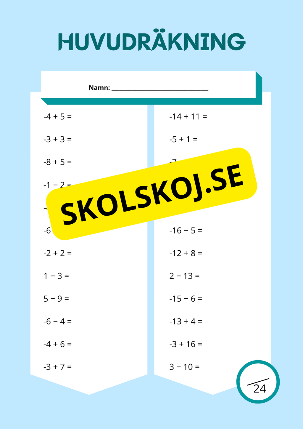 Huvudräkning årskurs - Fem olika nivåer