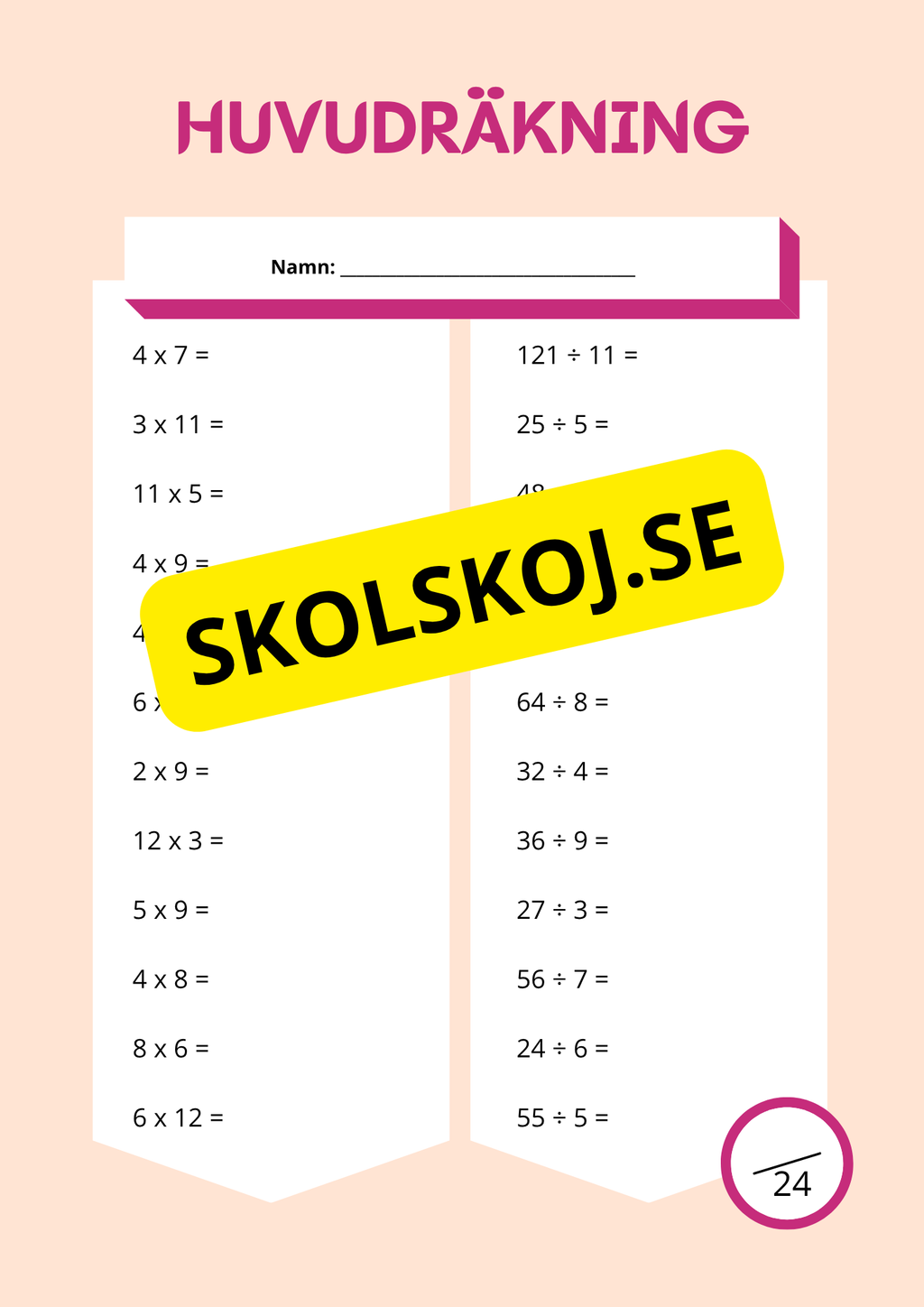 Huvudräkning årskurs - Fem olika nivåer