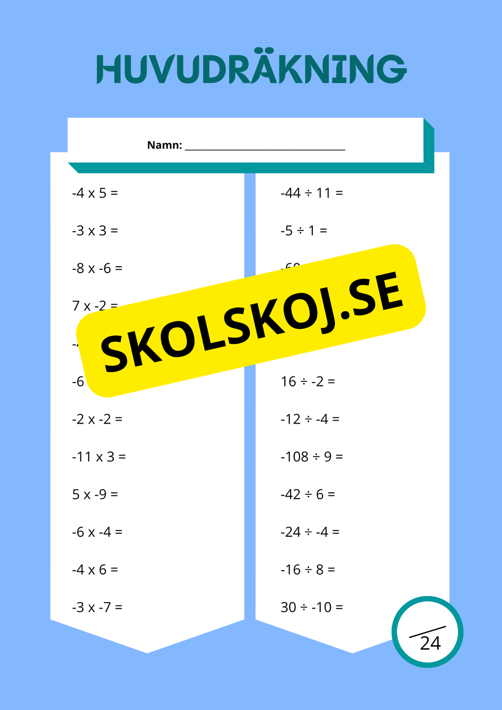 Huvudräkning årskurs - Fem olika nivåer