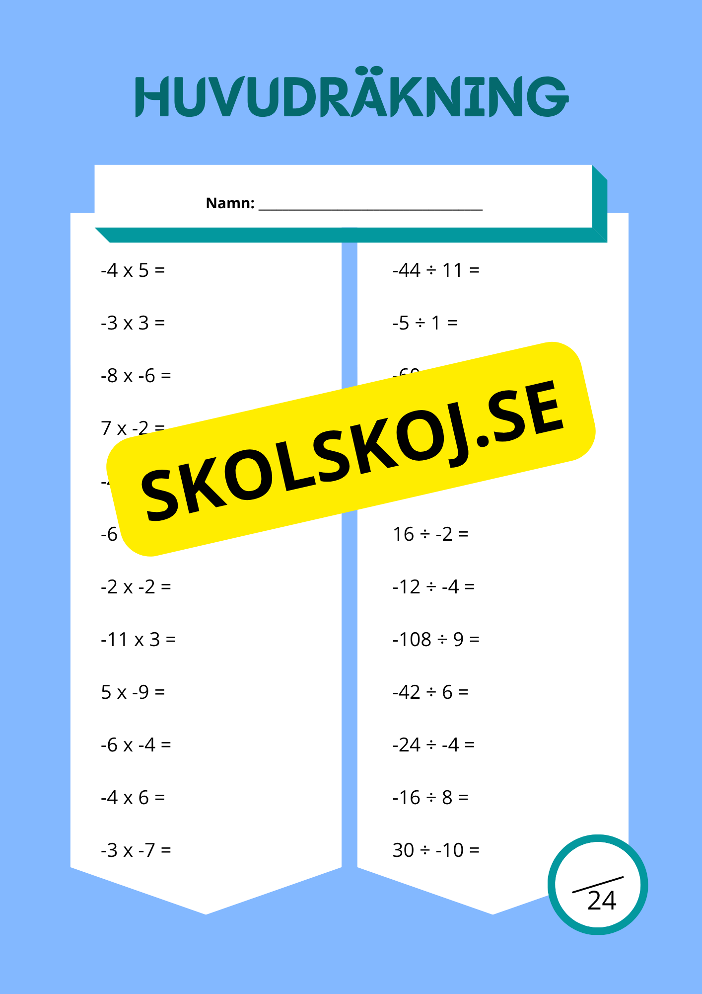 Huvudräkning årskurs - Fem olika nivåer