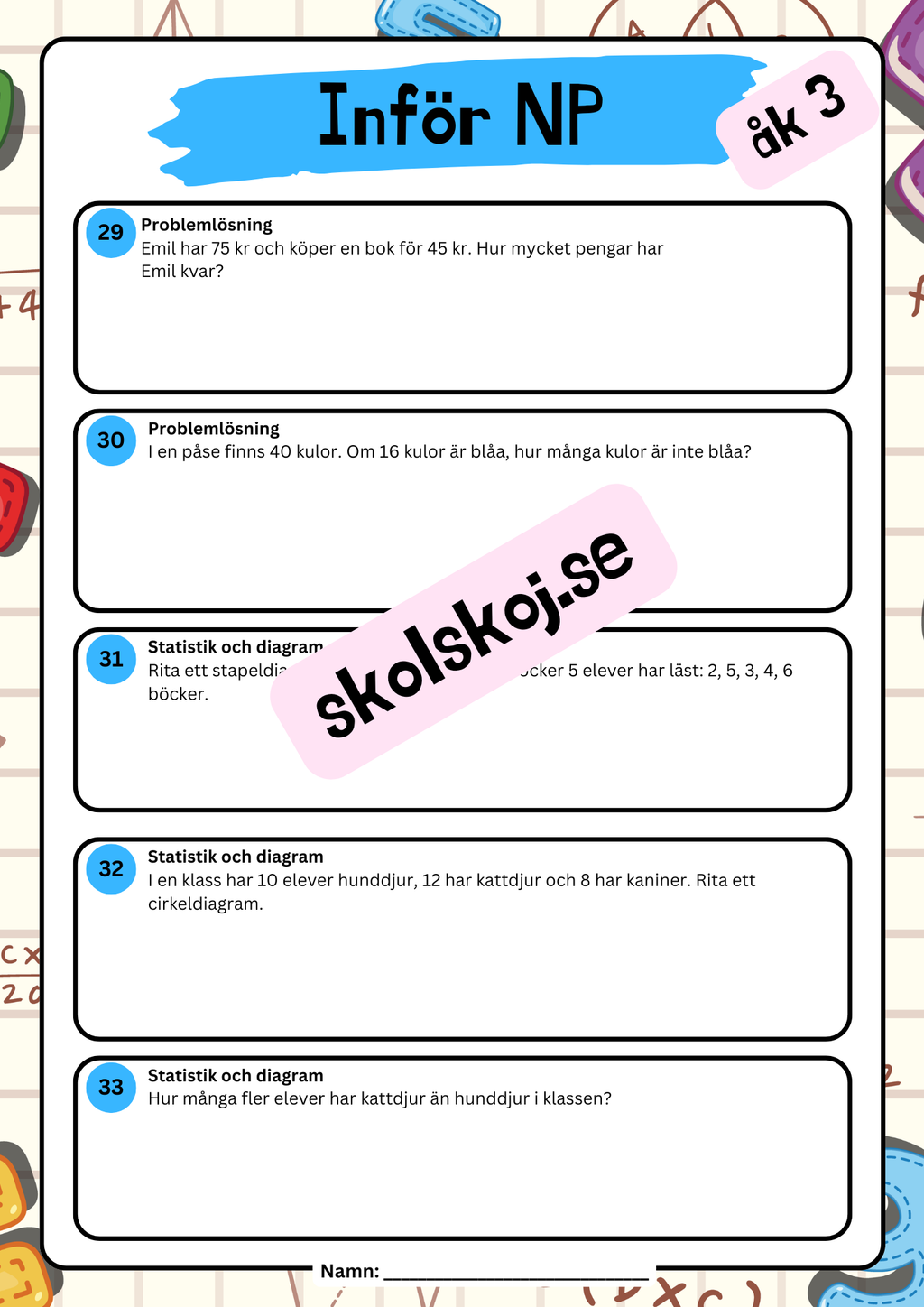 Inför nationella provet årskurs 3 (68 uppgifter)