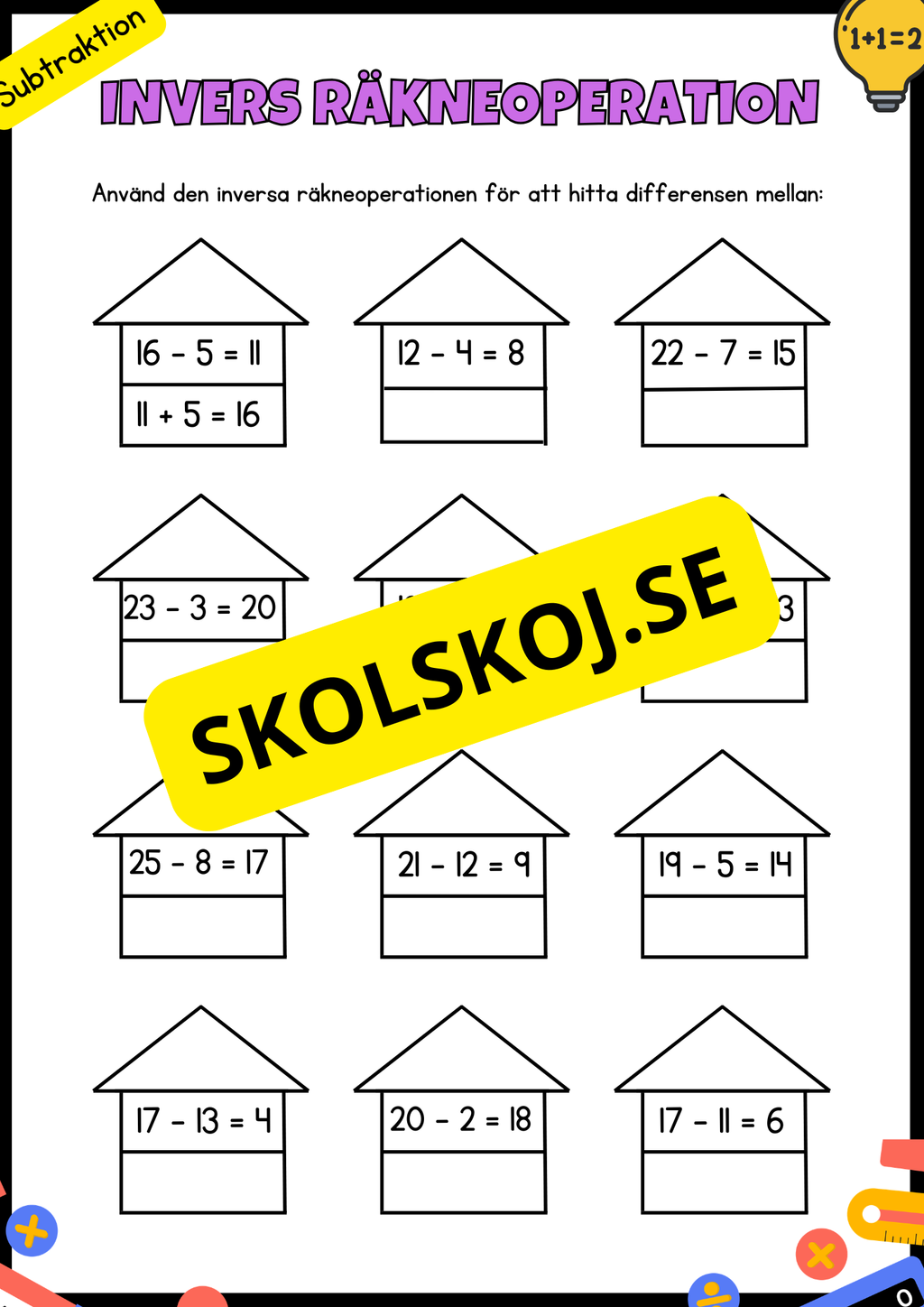 Invers räkneoperation - De fyra räknesätten