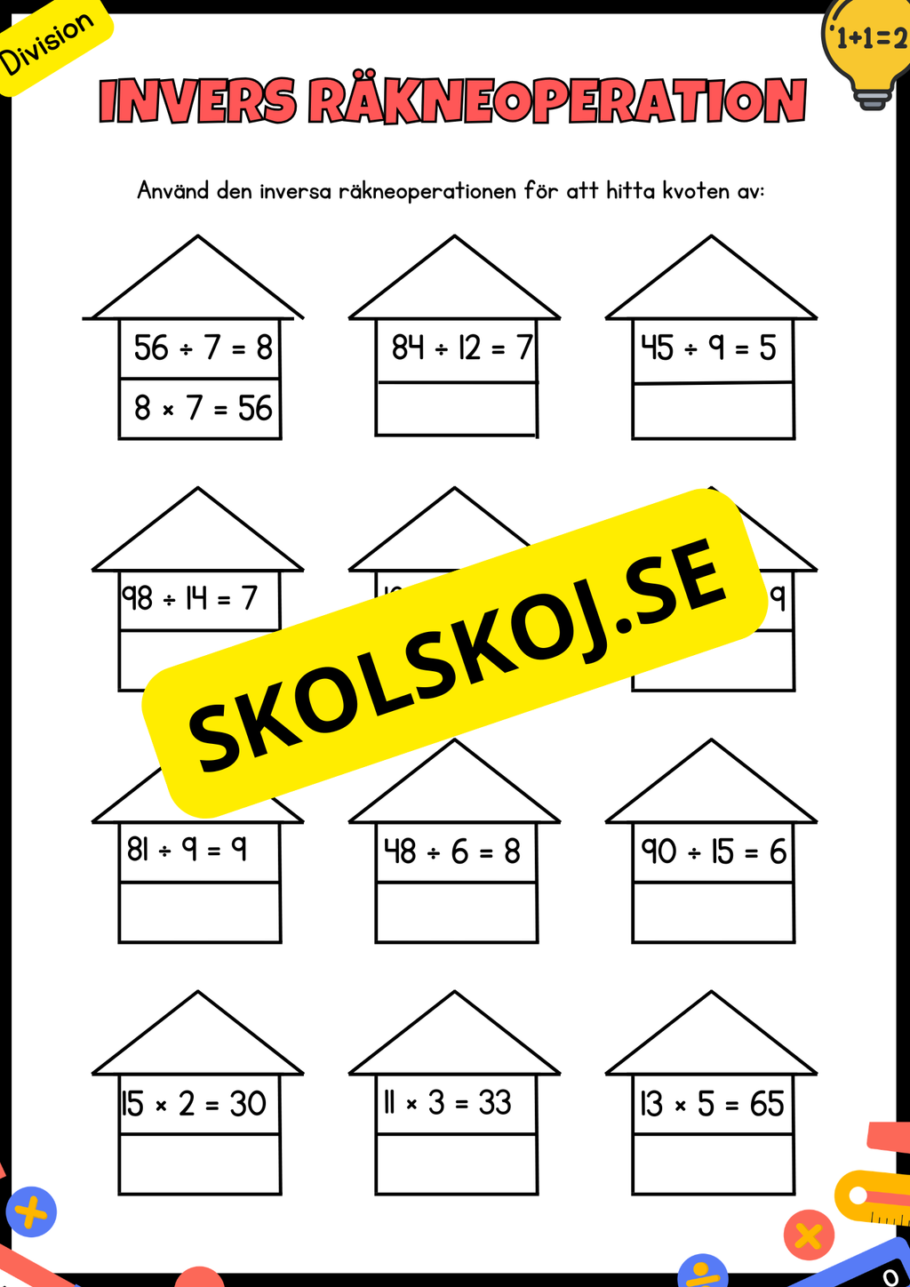 Invers räkneoperation - De fyra räknesätten