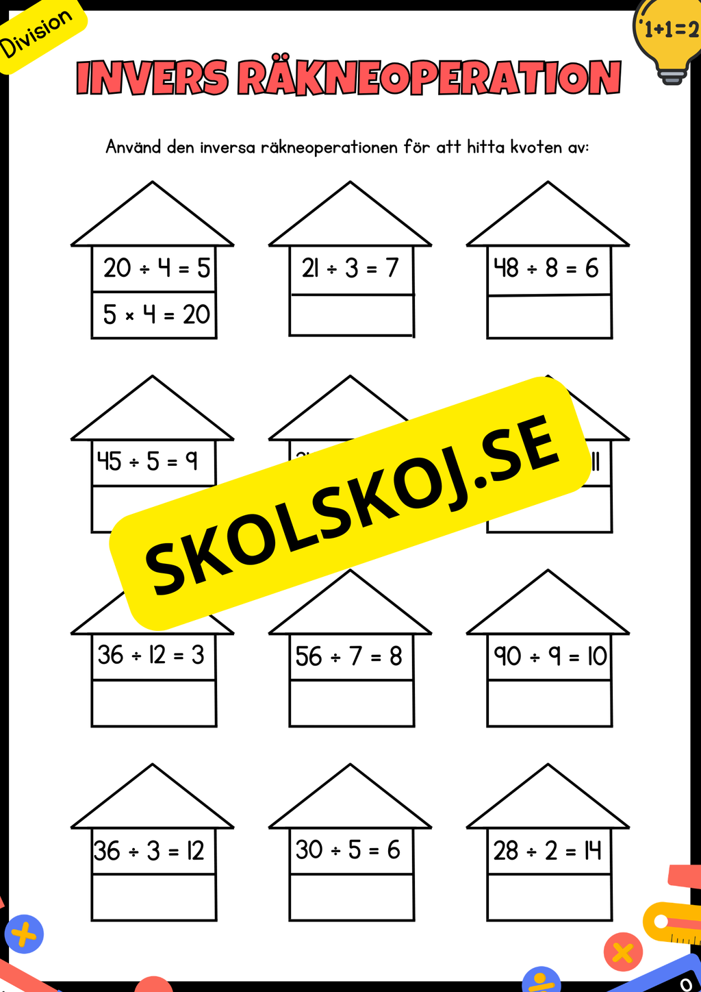 Invers räkneoperation - De fyra räknesätten