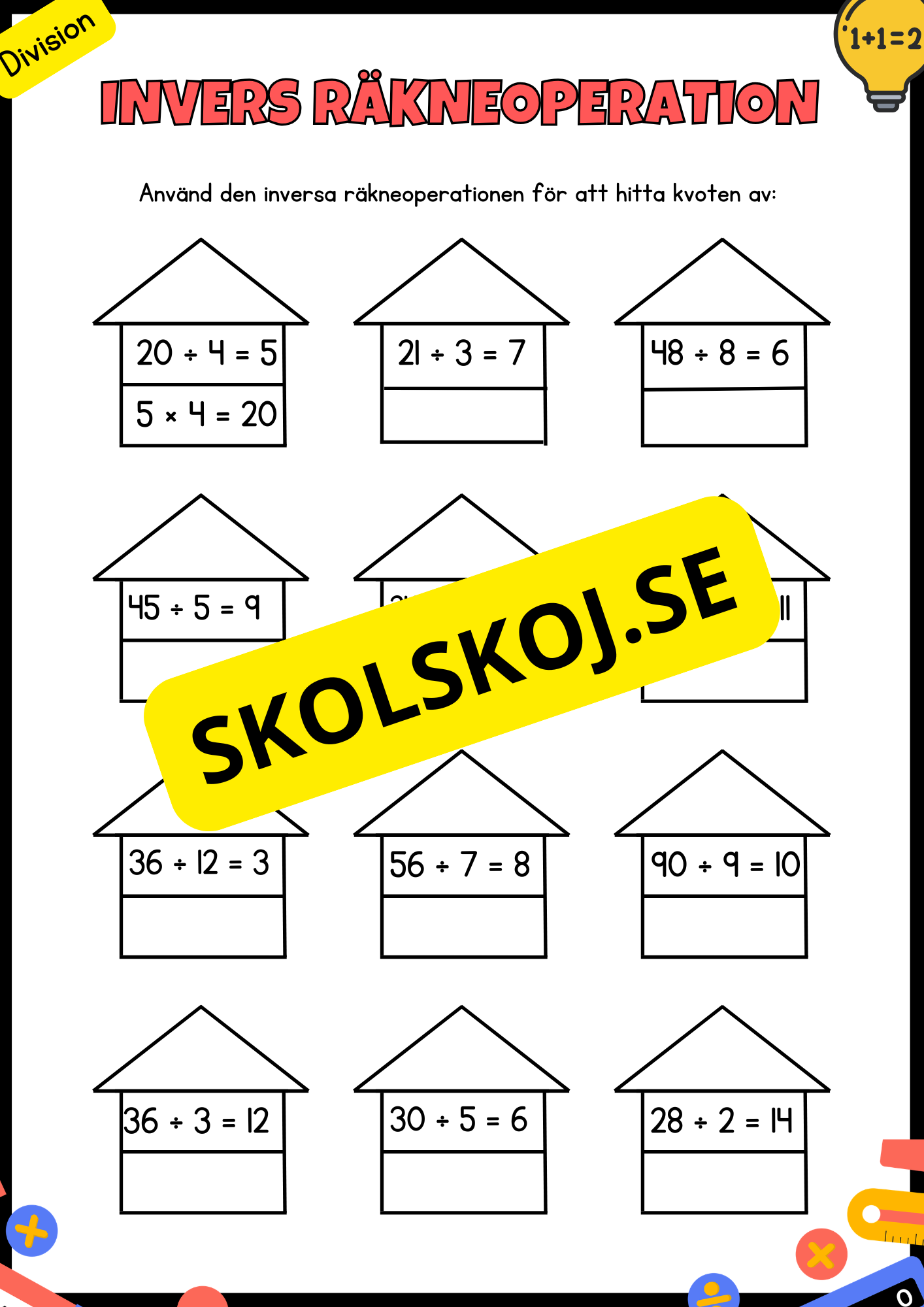 Invers räkneoperation - De fyra räknesätten