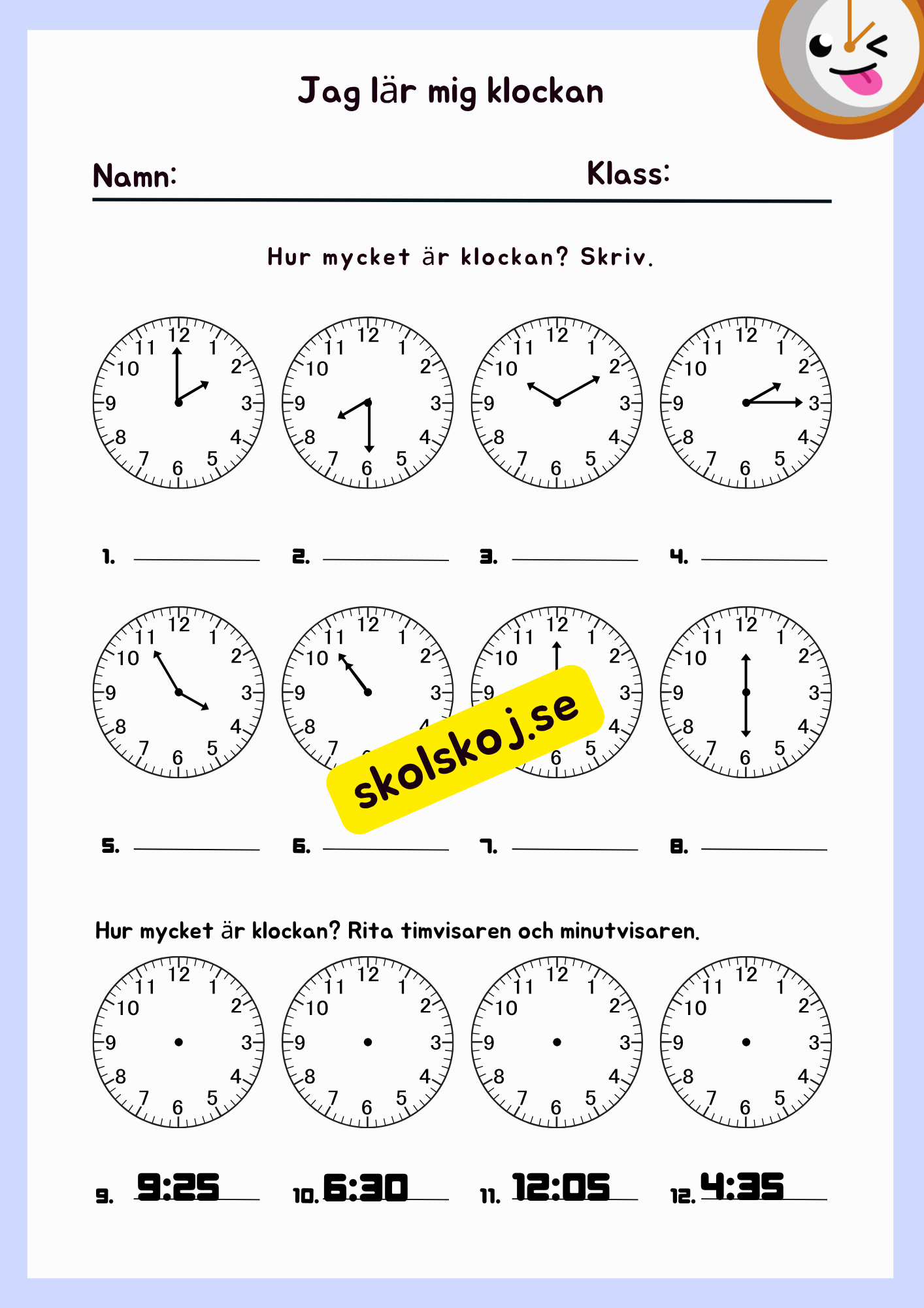 Jag lär mig klockan + problemlösning