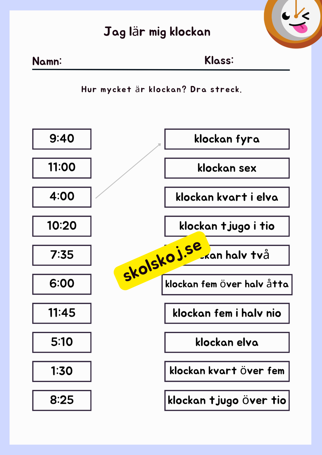 Jag lär mig klockan + problemlösning